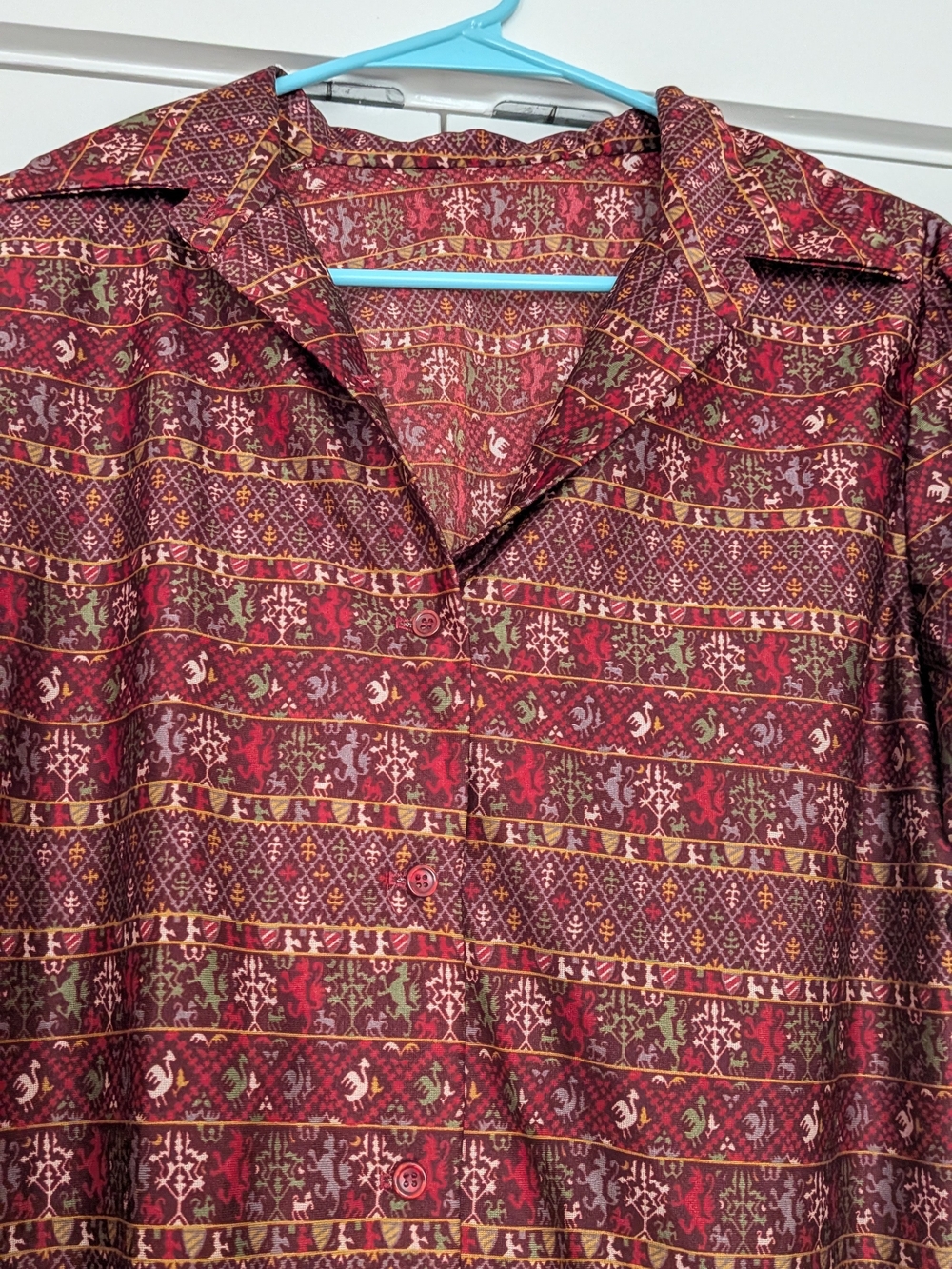 70s Patterned Button-Up Blouse - Picture 5 of 6